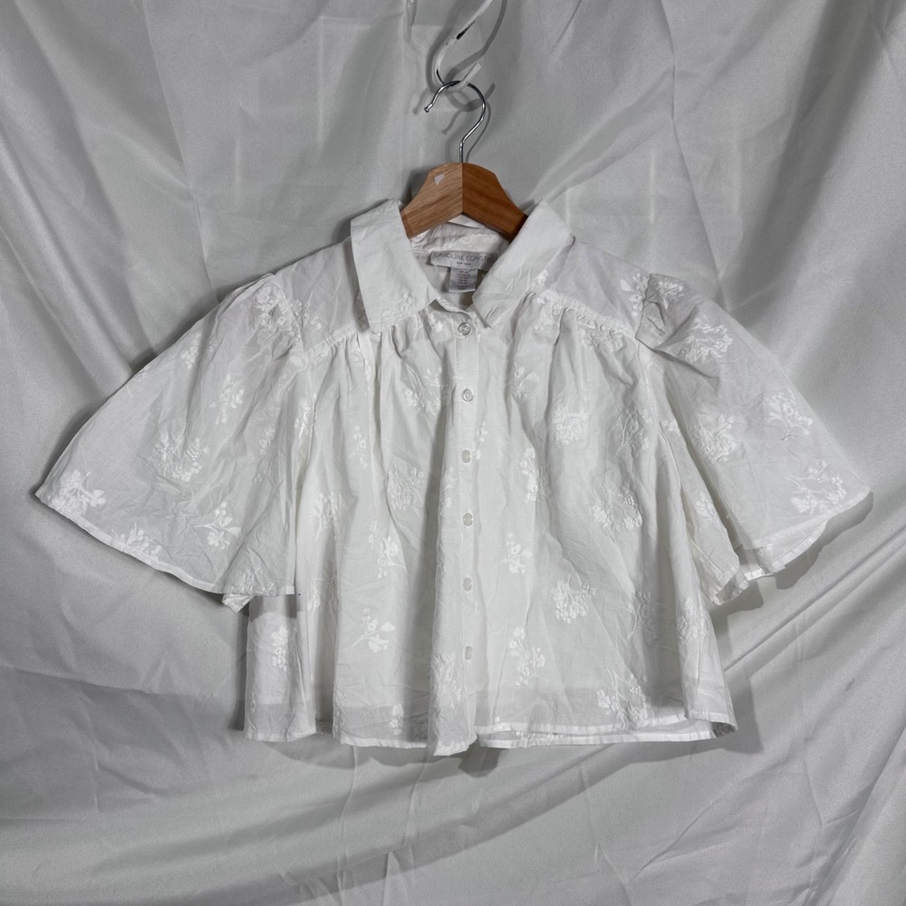 Caroline Constas White Cotton Eyelet Embroidered Cropped Blouse Top XS - Picture 2 of 7